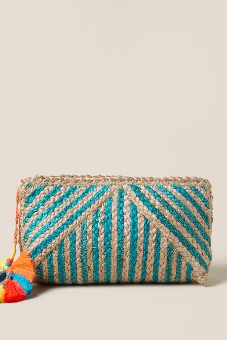 Francescas Santorini Straw Clutch In Turquoise - Turquoise