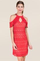 Francescas Elida Cold Shoulder Lace A-line Dress - Red