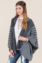 Francesca's Randa Striped Hooded Ruana - Gray