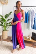 Francesca's Fresca Color-block Maxi Dress - Navy