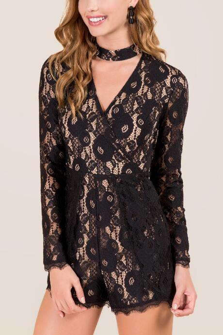 Francescsa Aura Gigi Lace Romper - Black