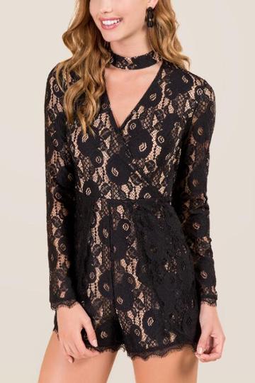 Francescsa Aura Gigi Lace Romper - Black