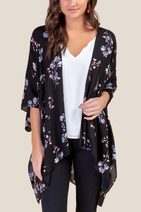 Francesca's Rory Floral Ruana - Black