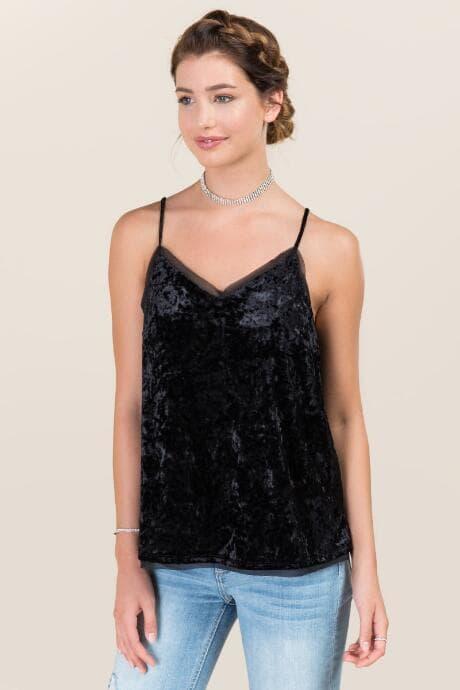 Mi Ami Briley Velvet Chiffon Trim Tank - Black
