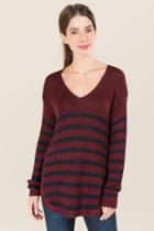Mi Ami Jan Striped Pullover Sweater - Wine