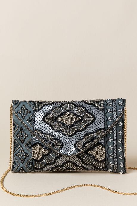 Francesca's Beck Embellished Crossbody Clutch - Gray