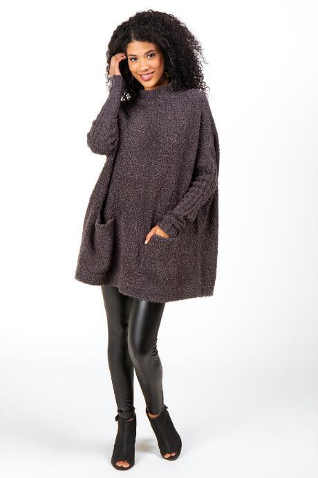 Francesca's Stacey Long Sleeve Poncho - Dark Grey