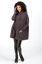 Francesca's Stacey Long Sleeve Poncho - Dark Grey