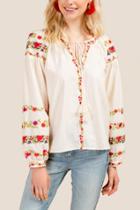 Francesca Inchess Michelle Embroidered Tassel Tie Blouse - Ivory