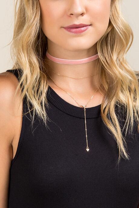 Francesca's Heather Velvet & Y-neck Choker - Blush