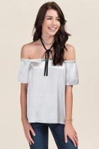 Mi Ami Eve Hammered Silk Off The Shoulder Top - Crisp Champagne
