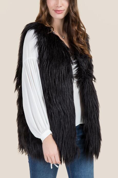 Francesca's Nelle Faux Fur Vest - Black