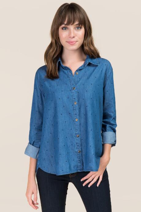 Francesca's Mimi Star Print Button Down - Chambray