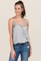 Alya Judy Surplus X Neck Washed Satin Tank - Gray