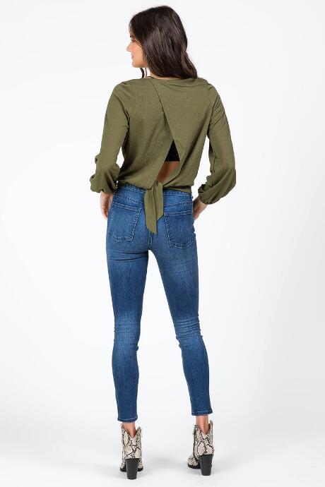 Francesca's Danelle Back Tie Top - Dark Olive