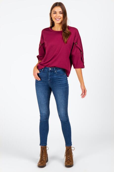 Francesca's Danita Button Shoulder Sweater - Berry