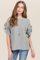 Sweet Claire Mabry Tier Ruffle Sleeve French Terry Top - Heather Gray