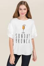 The Timing, Inc. Sunday Brunch Double Ruffle Sleeve Graphic Tee - White