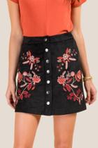 Francesca's Nichelle Embroidered Snap Front Skirt - Black