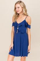 Francesca's Blake Cold Shoulder A-line Dress - Navy