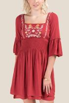 Francesca's Maddie Floral Embroidered Dress - Cinnamon