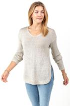 Francesca's Faye Elbow Patch Sweater Top - Taupe