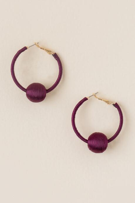 Francesca's Ava Thread Hoop With A Bauble Earrings - Burgundy