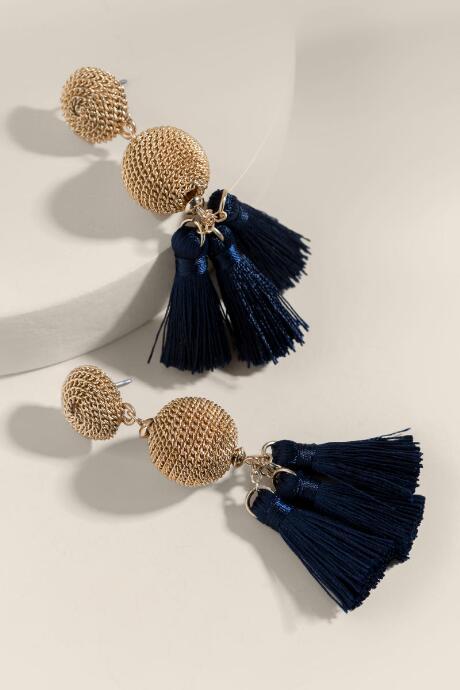 Francesca's Josie Tassel Drop Earrings - Navy