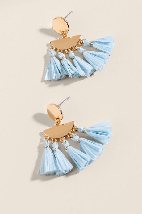 Francesca's Kara Raffia Tassel Earrings - Light Blue