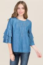 Jainsons International, Inc. Erika Triple Tier Ruffle Sleeve Chambray Top - Chambray