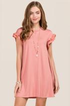 Aya Elana Ruffle Sleeve Knit Dress - Rose