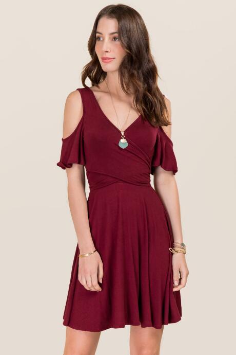 Alya Uma Cold Shoulder Wrap Dress - Wine