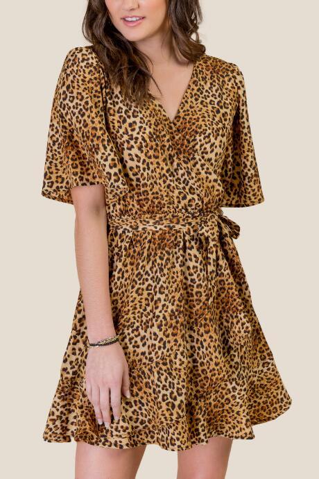 Francesca's Jessica Leopard Wrap Dress - Tan