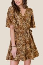 Francesca's Jessica Leopard Wrap Dress - Tan