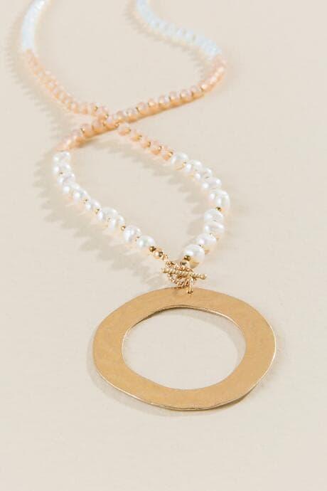 Francesca's Jade Pearl And Glass Beaded Pendant - Beige