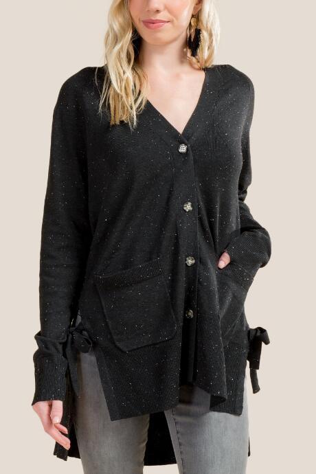 Francesca's Ramona Side Bow Cardigan - Gray