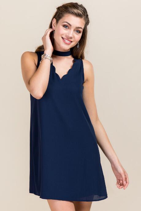 Mi Ami Mallory Scallop Gigi Shift Dress - Navy