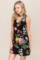 Francesca's Melina Floral Shift Dress - Black