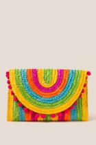 Francesca's Carley Multi-color Straw Pom Clutch - Multi