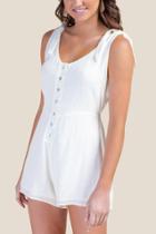 Rolla Coster Inc Adele Front Tie Button Romper - White