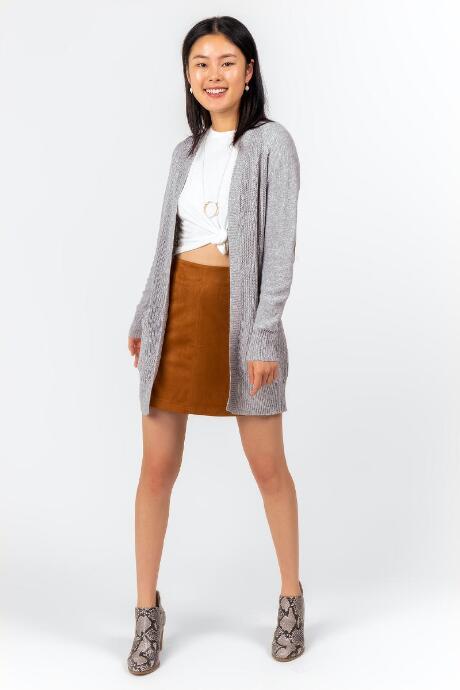 Francesca's Maebry Elbow Patch Cardigan - Gray