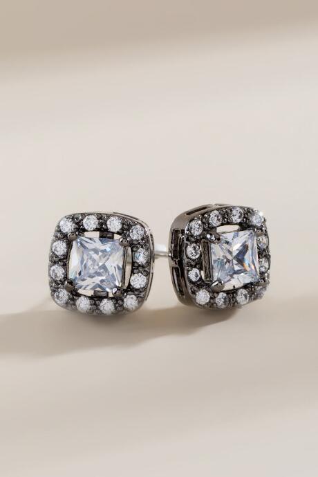 Francesca's Kiana Pav Trim Square Stud Earrings - Crystal