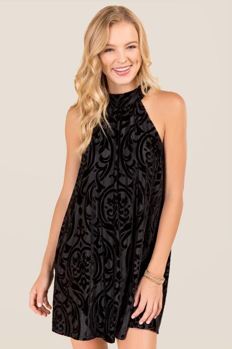 Francesca's Davin High Neck Burnout Velvet Dress - Black