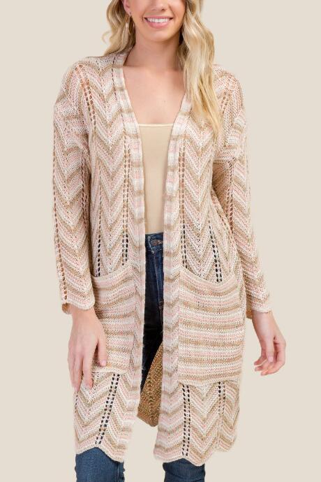 Francesca's Rylie Zig Zag Duster Cardigan - Rose
