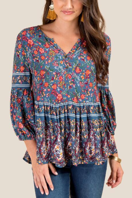 Francesca Inchess Molly Multi Print Blouse - Dark Teal
