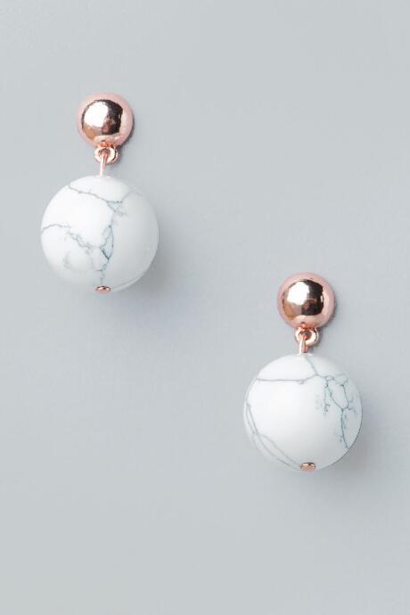 Francesca's Rory Howlite Ball Drop Earring In Rose Gold - White
