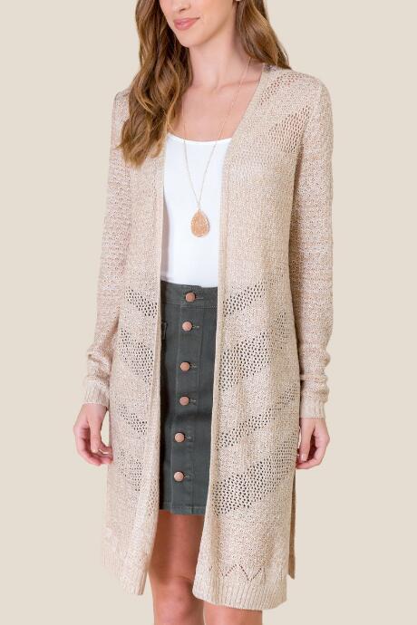 Francesca's Nina Braided Back Split Hem Cardigan - Sand