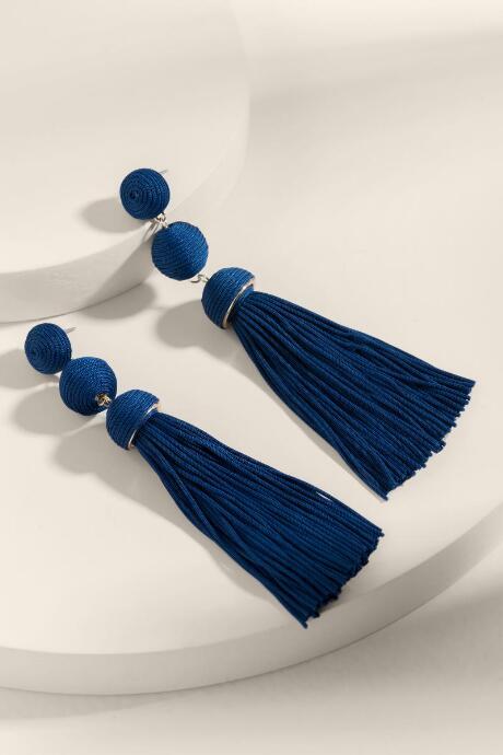 Francesca's Cheyenne Tassel Drop Earrings - Navy