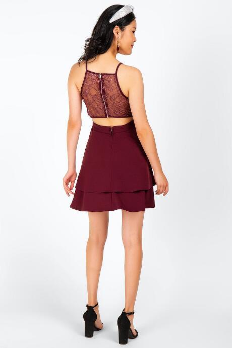Francesca's Nikola Tiered Lace Back Dress - Purple