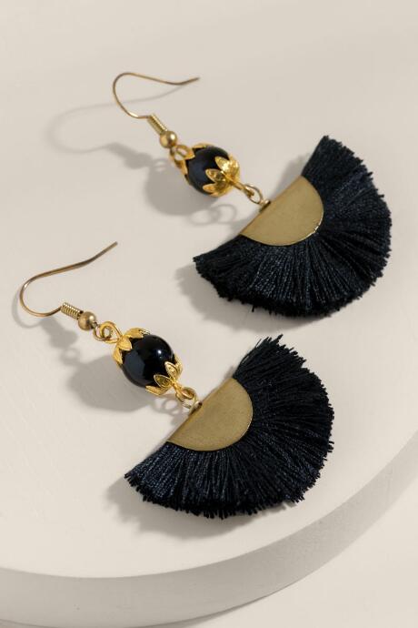 Francesca's Giselle Beaded Tassel Drop Earrings - Black